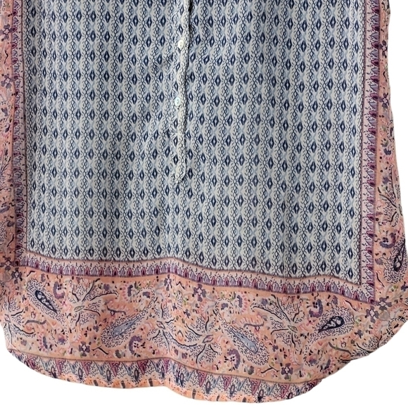 Blue Pink Tunic Boho Blouse Simi Sheer Lightweight Top Size Small - Picture 3 of 7